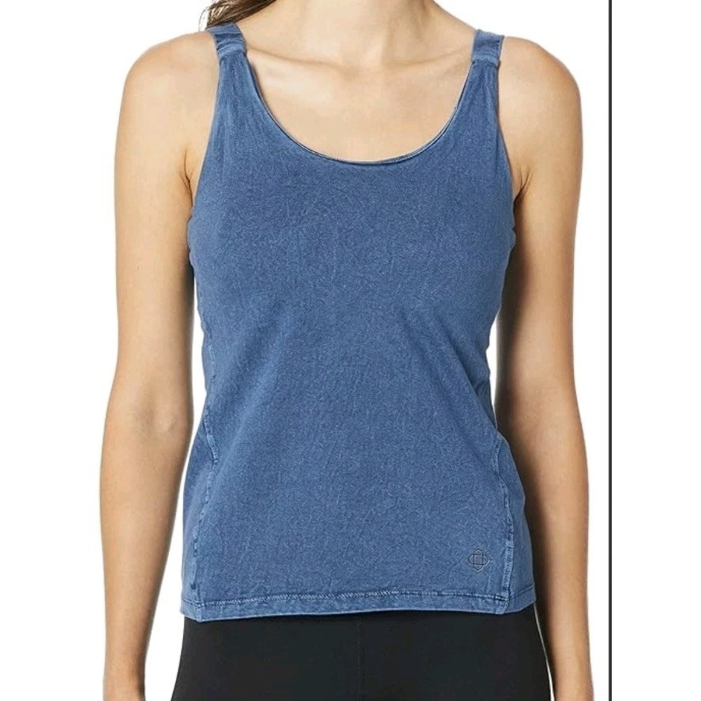 Satva Women's Organic‎ Workout Tank Blue Denim Look Size L Yoga Gym Top Sports
